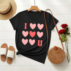 Riecok Womens Tops Plus Size valentines day shirts Crewneck Heart T Shirt for Women Short Sleeve Summer Casual Comfy Novelty Graphic Tops Black 3XL