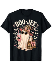 Boo JEE Pink Leopard Ghost Witch Funny Coquette Halloween T-Shirt