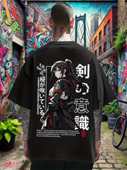 Men's Back‑Print Anime Girl Graphic T‑Shirt, Japanese Manga Streetwear Fashion Casual Summer Tee Men Tshirts