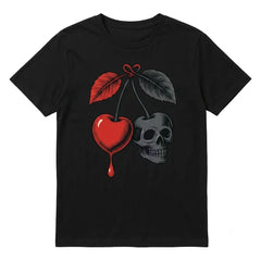 Women'S Gothic Cherry & Skull Graphic T-Shirt