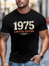 Men’s Vintage “1975 Limited Edition” Letter Print Graphic T‑Shirt, Retro Short‑Sleeve Crewneck Tee,Men Tshirts