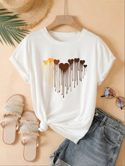 Gradient Heart Print Loose Short Sleeve Tee Minimalist Crew Neck Spring Top