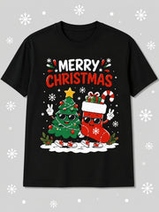 Merry Christmas Graphic T-Shirt, Funny Sunglasses Christmas Tree Stocking Holiday Casual Short Sleeve Tee