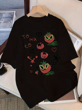 Women Cute Cartoon Tomato Alien Doodle Graphic T?Shirt, Crew Neck Short Sleeve Casual Fun Street?Style Tee Top