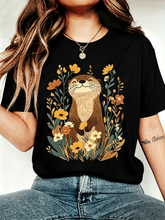 Wildflower Nature Graphic Tee, Women's Cotton Crew Neck Short Sleeve Casual Top
