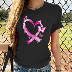 Riecok Breast Cancer T Shirts for Women Ribbon Graphic Crewneck Tees Short Sleeve Breast Cancer Shirts Holiday Tops Black L