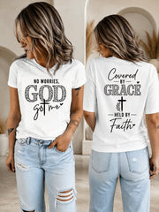 Womens Faith Cross Print Crew Neck Short Sleeve Tee Simple Loose Casual Top