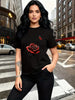 Rose Butterfly Print Short Sleeve Tee Trendy Fashion Crew Neck Casual Top