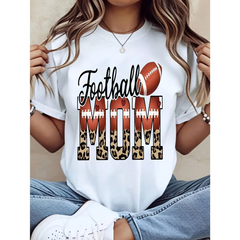 Women's Cotton Casual Short-Sleeve Football Mom Leopard Print T-Shirt - Breathable Style, Round Neck, Oversized Gym Fashion Top, Game Day Fall Essential