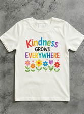 Kindness Floral Short Sleeve T-Shirt, Kindness Grows Everywhere Inspirational Casual Graphic Top