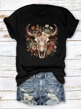 Vintage Western Skull T-Shirt Women Nature Lovers Retro Tribal Art Cotton Tee