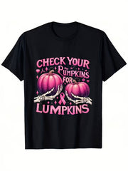 Breast Cancer Awareness Halloween Shirt Check Your Pumpkins for Lumpkins Pink Ribbon, Funny Christmas Shirts, Mens Graphic T-Shirts, Black T-Shirt