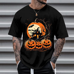Mens T-Shirts Crew Neck Jack O Lantern Print Tshirts Fall Halloween Short Sleeve Casual Tee Tops