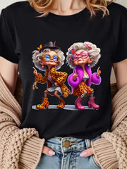 Women’s Sassy Grandma T-Shirt, Funny Fashionable Grandma Graphic with Leopard Print Style, Stylish Senior Women Short Sleeve Crew Neck Casual Tee