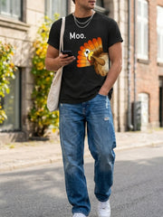 Funny Thanksgiving Turkey Moo Farm Animal Print Short Sleeve Tee Unisex Crew Neck Top