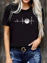 Moon Heartbeat T-Shirt, Women's Cotton Crew Neck Short Sleeve Casual Top
