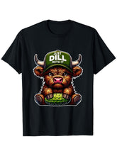 Daily Comfort Apparel Funny 'Just Dill with It' Highland Cow & Pickle Hat Graphic T-Shirt