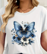Women’s Floral Butterfly Graphic T‑Shirt, Women Short‑Sleeve Round Neck Summer Casual Tee,Women Clothing