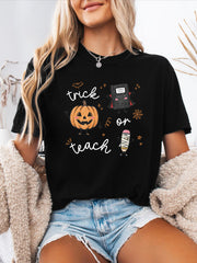 Halloween Teacher Print Spring Summer Casual T-Shirt