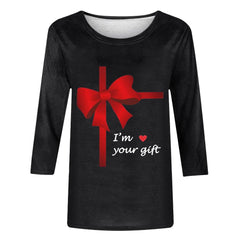 Guluxicc Shirts for Women Casual Crewneck 3/4 Length Sleeve Tees Valentine's Day Graphic Print Tops, Black, 5XL