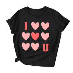 Riecok Womens Tops Plus Size valentines day shirts Crewneck Heart T Shirt for Women Short Sleeve Summer Casual Comfy Novelty Graphic Tops Black 3XL