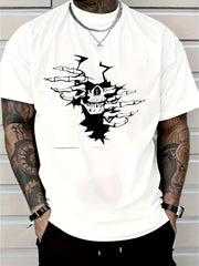 Gothic Skull Print Cotton Short Sleeve Tee Y2K Street Hip Hop Crew Neck Top