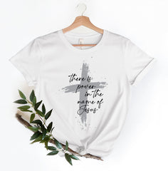 Women’s Faith Cross Graphic Short‑Sleeve T‑Shirt, There is Power in The Name of Jesus Letter Print Casual Christian Top