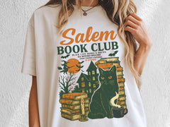 Salem Book Club Tshirt, Halloween Shirt, Bookish Fall Witchy Tshirt, Comfort colors Retro Halloween shirt, unisex Halloween Black Cat Shirt