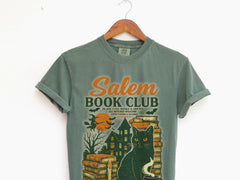 Salem Book Club Tshirt, Halloween Shirt, Bookish Fall Witchy Tshirt, Comfort colors Retro Halloween shirt, unisex Halloween Black Cat Shirt