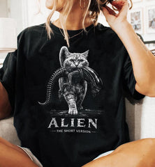 Cat Graphic T‑Shirt, Funny Space Monster Cat Short Sleeve Crewneck Tee Men Tshirts