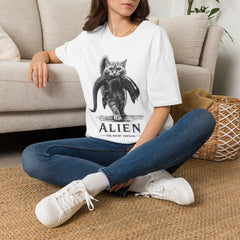 Cat Graphic T‑Shirt, Funny Space Monster Cat Short Sleeve Crewneck Tee Men Tshirts