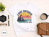 Vintage Lake Ontario Graphic T‑Shirt, Retro Lighthouse Canada Travel Crew Neck Short‑Sleeve Casual Tee for Women