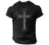 Men Vintage Distressed Cross Graphic T?Shirt, Christian Faith Religious Crew Neck Short Sleeve Gym Tee For Men