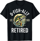 O‑Fish‑ally Retired 2026 Graphic T‑Shirt, Crew Neck Short Sleeve Tee, Vintage Bass Fisherman Retirement Humor Print Casual All‑Season Top Men T shirt