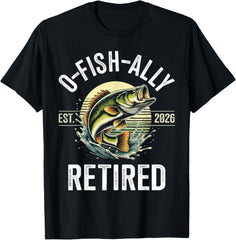 O‑Fish‑ally Retired 2026 Graphic T‑Shirt, Crew Neck Short Sleeve Tee, Vintage Bass Fisherman Retirement Humor Print Casual All‑Season Top Men T shirt