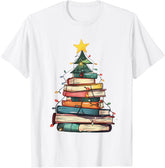Book Christmas Tree Book Lover Teacher Librarian Tshirts,Christmas Women Teacher Tshirts,Casual Tee