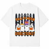 Teacher Halloween Graphic T‑Shirt, Are You Fall‑O‑Ween Directions? Cute Ghost Book Bat Short‑Sleeve Tee Teacher Tshirts