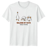 Walking By Faith Tripping Constantly T-Shirt Christian Humor Animal Comedy