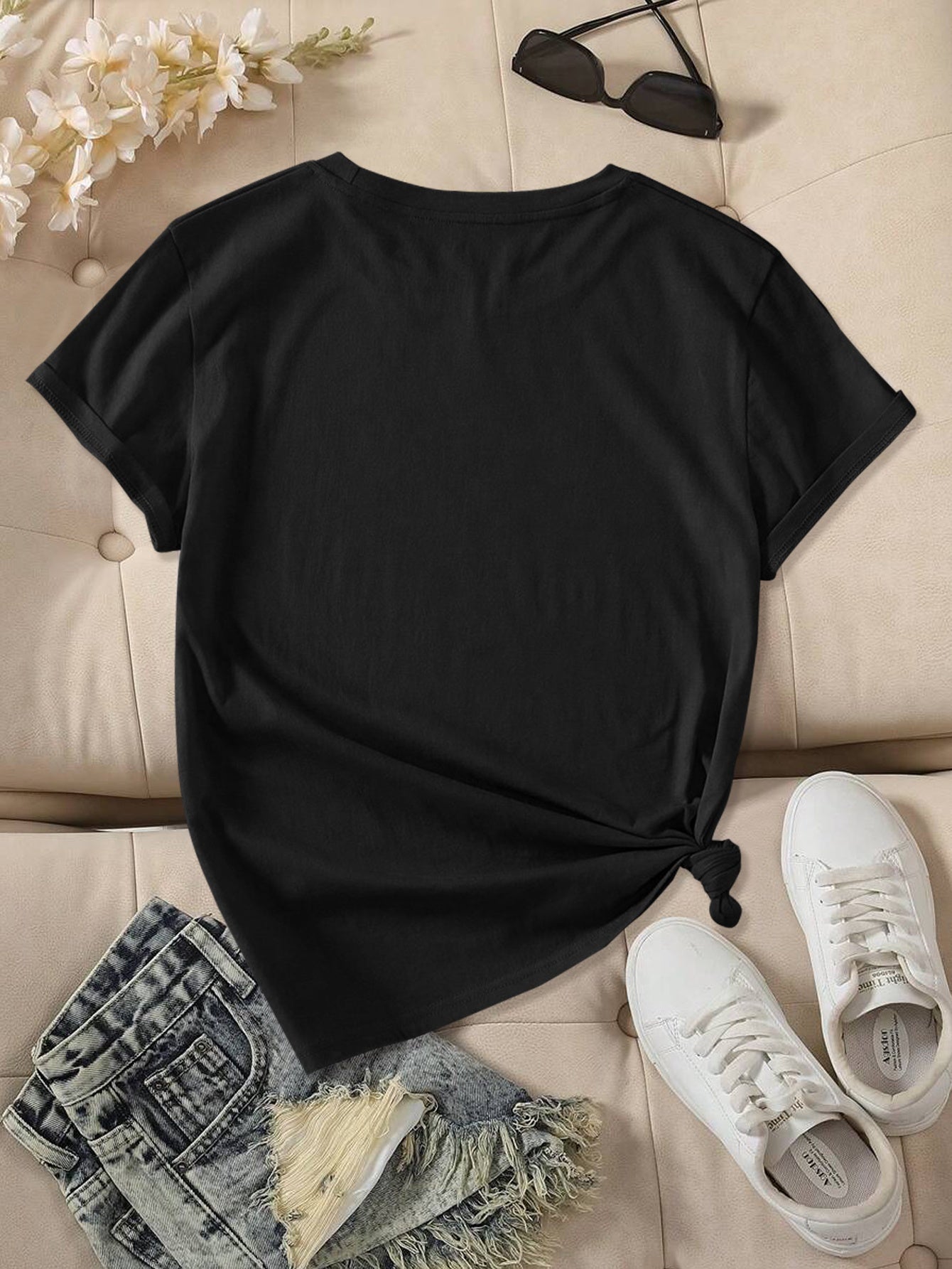 Fantasy Book Lover T-Shirt Dragon Sleeping On Stacked Books With Flowers Graphic Print Women's Tee