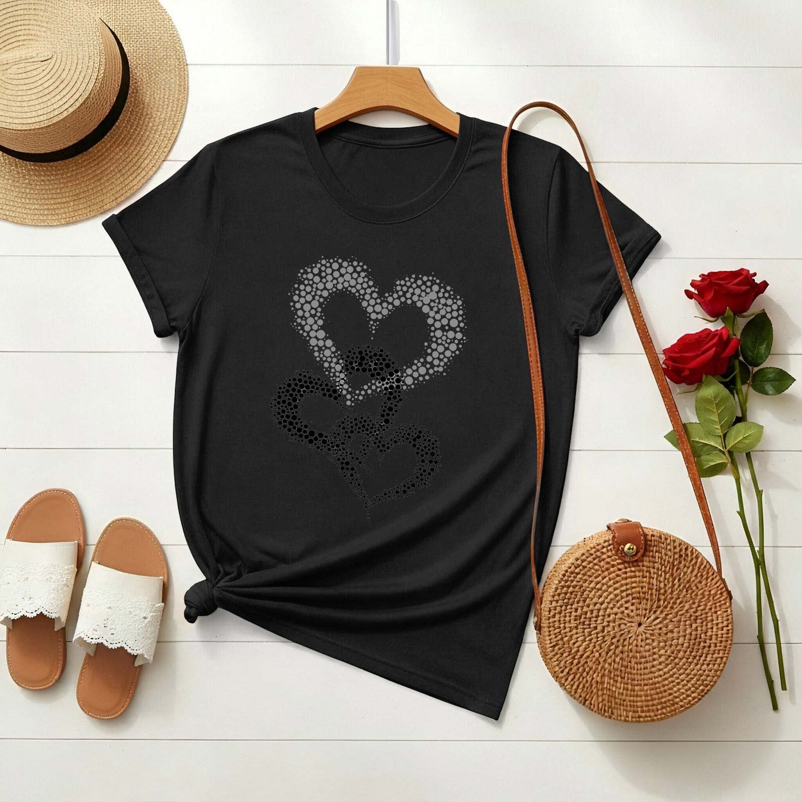 BLVB Valentine Day Shirts for Women Crewneck Love Heart Girlfriend Valentines Gift Tshirt Graphic Short Sleeve Tee Tops