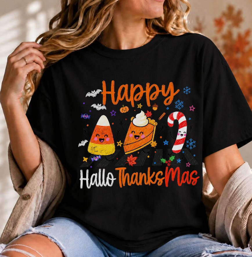 Fashion Plus Size Women's Casual T-Shirt with Halloween, Thanksgiving, and Christmas Prints Tees Tops Holiday gift For Family And Friends