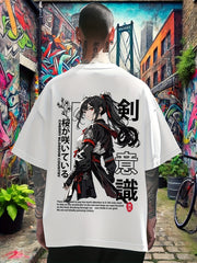 Men's Back‑Print Anime Girl Graphic T‑Shirt, Japanese Manga Streetwear Fashion Casual Summer Tee Men Tshirts