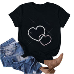 Inverlee Valentine's Day Shirts Womens Sweet Love Heart Graphic Tees Cotton Short Sleeve Blouse Round Neck Tunic T-shirt Tops Valentines Day Gifts for Women