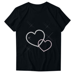 Inverlee Valentine's Day Shirts Womens Sweet Love Heart Graphic Tees Cotton Short Sleeve Blouse Round Neck Tunic T-shirt Tops Valentines Day Gifts for Women