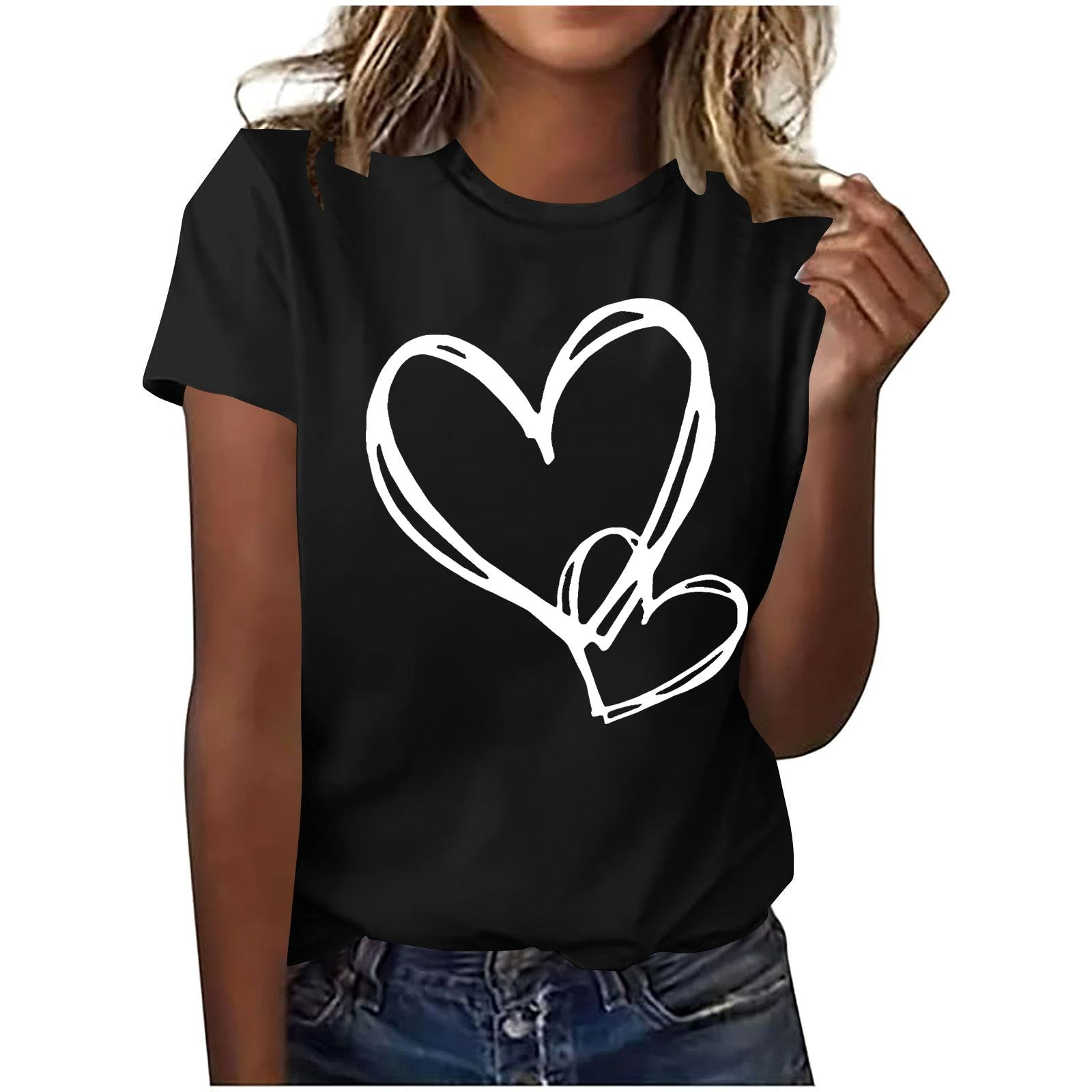 Nmnitkp Womens Tops Casual Crewneck Tee - Valentines Day Graphic Short Sleeve T-Shirt Black,S