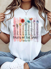 Women Casual T Shirt Fruits Of The Spirit Floral Design With Bible Verse Galatians 522 For Everyday Wear And Religious Events, 220g