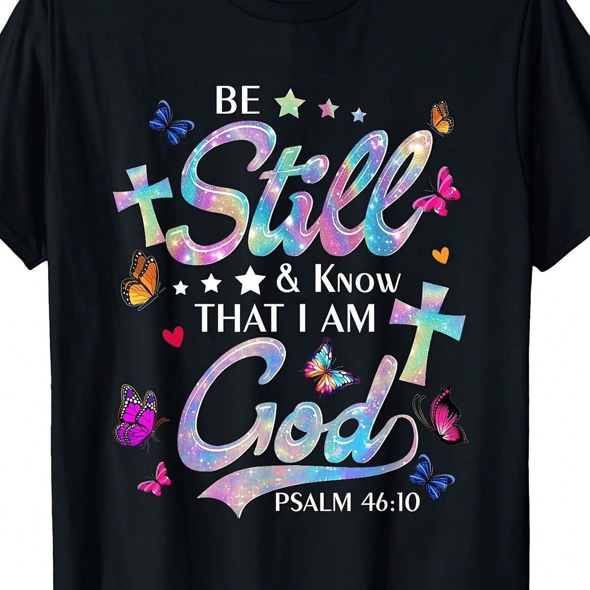 "Quiet, Know I Am God" Retro T-Shirt, Crew Neck Casual Wear, Suitable For All Seasons