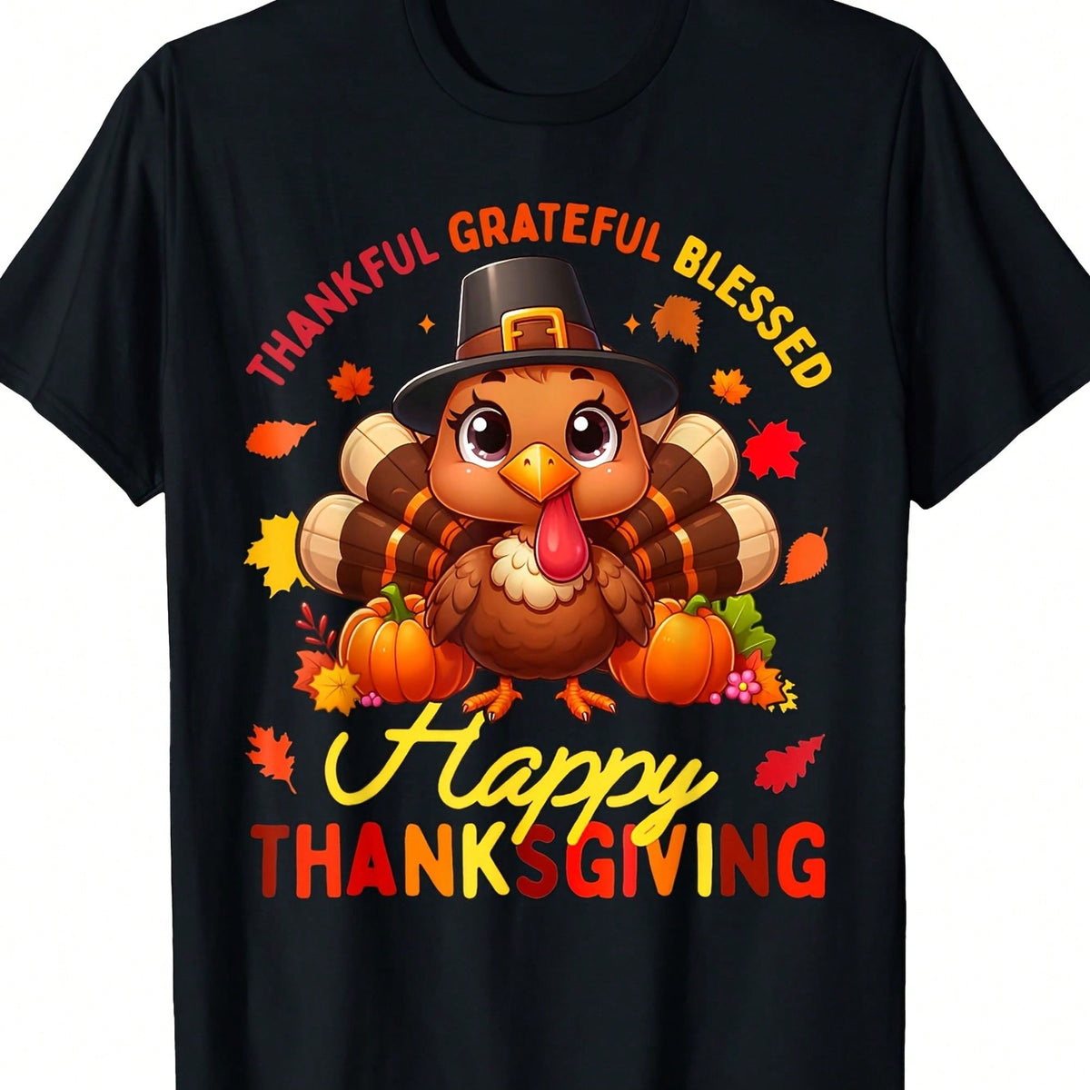 Thanksgiving Turkey Print T-Shirt, Soft And Comfortable,And Versatile