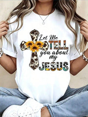 Cross Sunflower Quote Print Crew Neck Tee Fall Casual Top