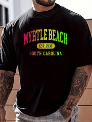 100% Cotton Colorful Text Myrtle Beach South Carolina Vacation Souvenir T-Shirt Women's Men's Graphic Tee, Causal Tops Fashion Tshirt